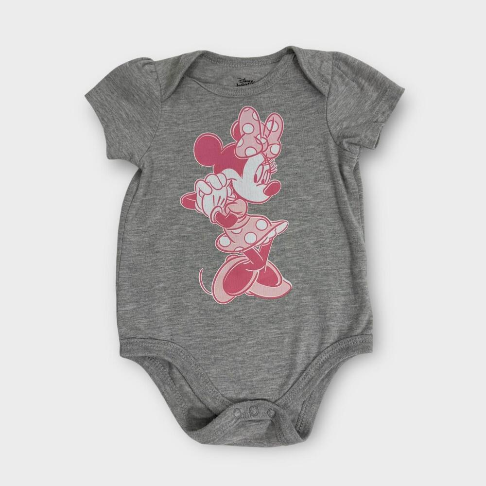 Disney Baby by Okie Dokie Baby Girls Size 6M Minnie Mouse Bodysuit Gray Pink